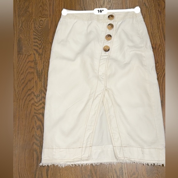 Maeve Anthropologie Ivory Button Front Denim Midi Skirt Size 14 - Picture 4 of 6